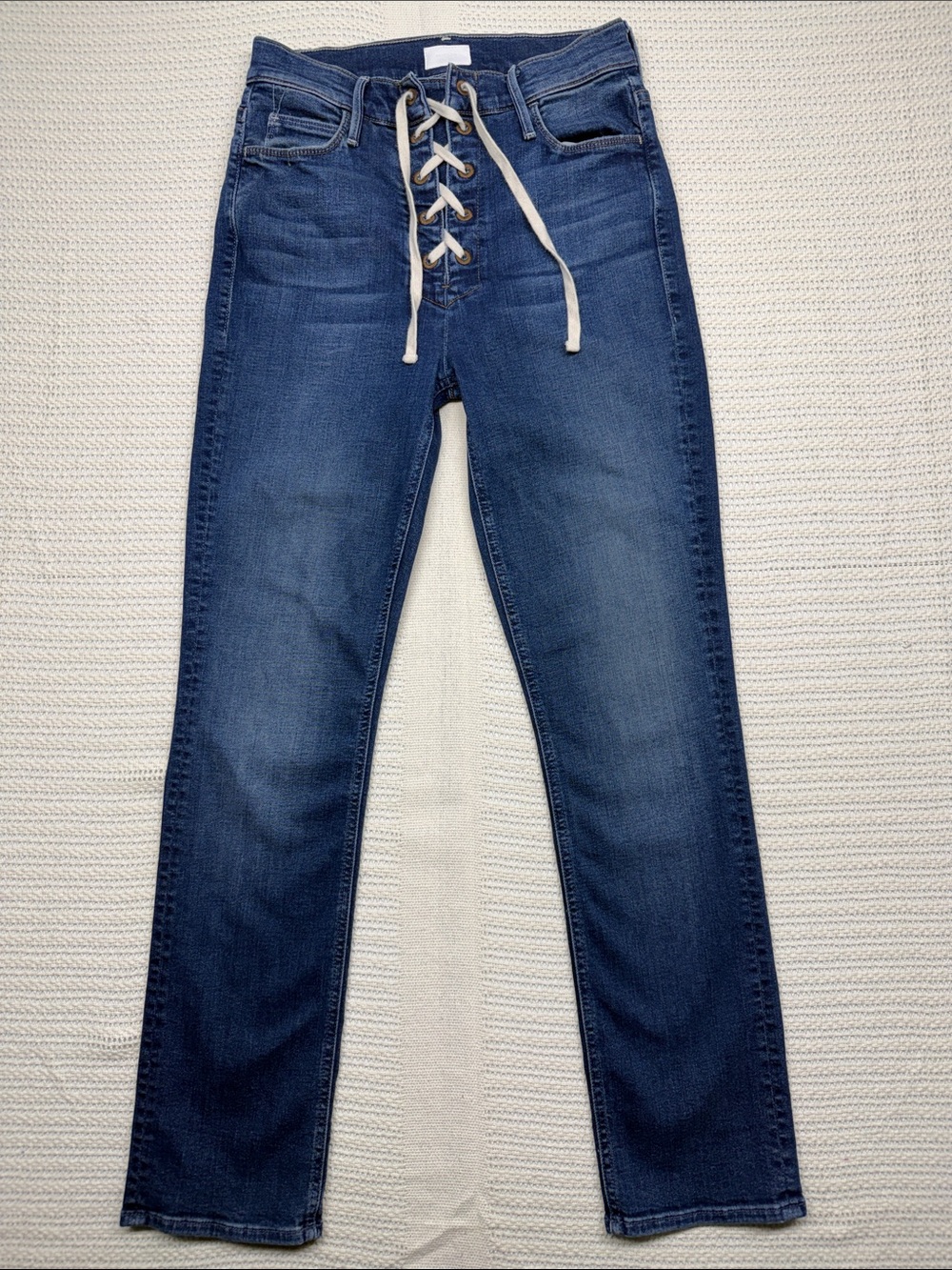 MOTHER The Lace-Up Dazzler Ankle Blue Jeans